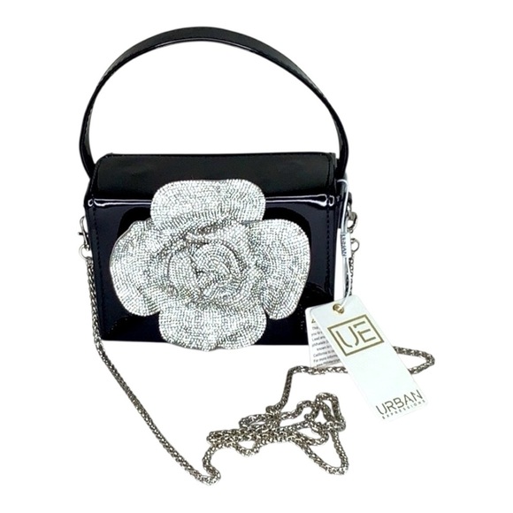 Urban Expressions Handbags - Urban Expressions Black and Silver Rose Floral Bag Wedding Guest